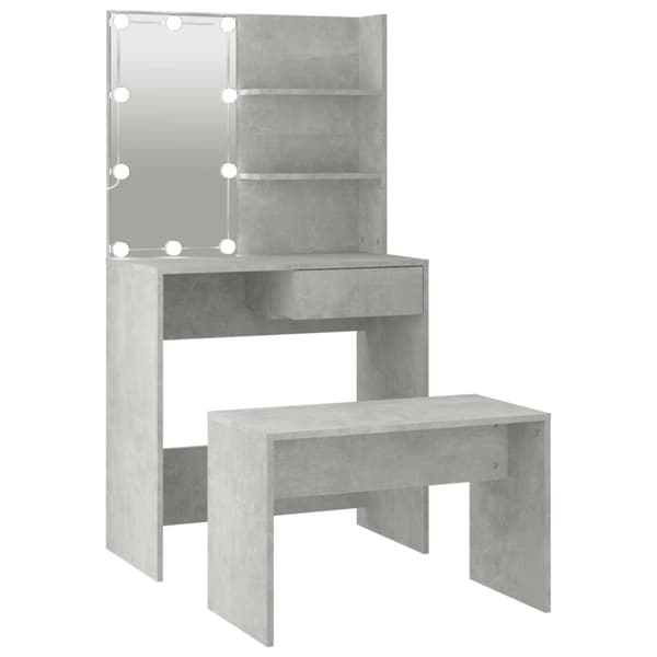 Sminkbord LED betonggrå konstruerat trä - Sminkbord Med LED - Toalettbord Med LED - Home & Living