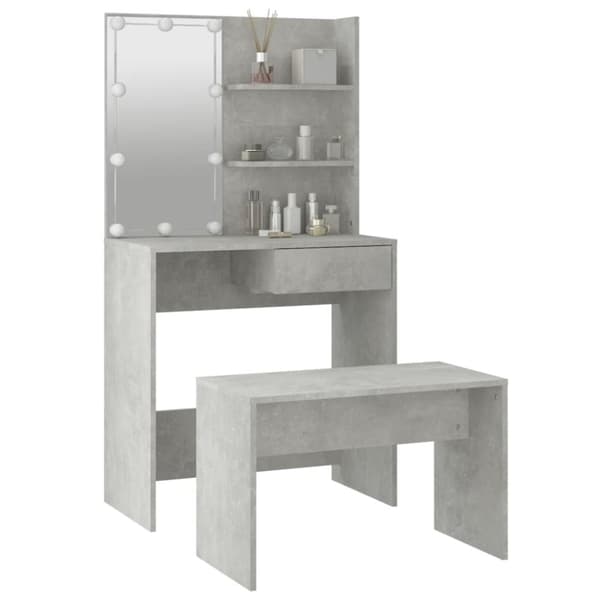 Sminkbord LED betonggrå konstruerat trä - Sminkbord Med LED - Toalettbord Med LED - Home & Living
