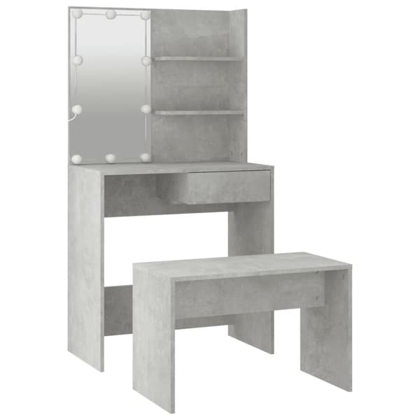 Sminkbord LED betonggrå konstruerat trä - Sminkbord Med LED - Toalettbord Med LED - Home & Living