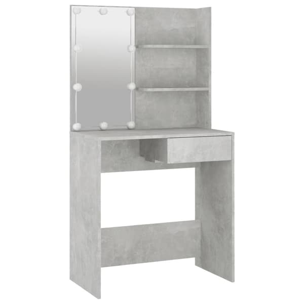 Sminkbord LED betonggrå konstruerat trä - Sminkbord Med LED - Toalettbord Med LED - Home & Living