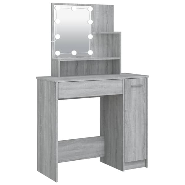 Makeupbord med LED-lys 86,5x35x136 cm grå sonoma-eg - Kosmetikbord - Kosmetikborde - Home & Living