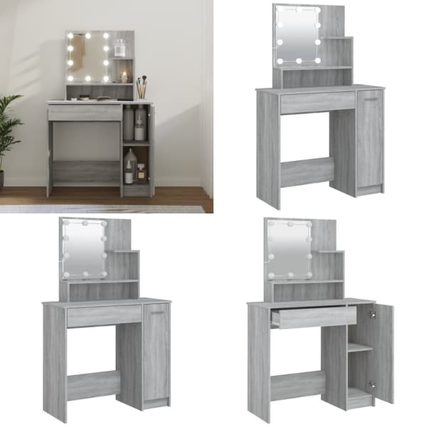 Spegelskåp med LED grå sonoma 86,5x35x136 cm - Sminkbord - Toalettbord - Home & Living