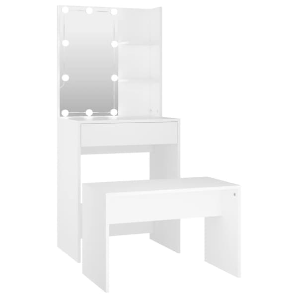 Makeupbordssæt med LED-lys konstrueret træ hvid - Makeupbord Med LED-lys - Makeupborde Med LED-lys - Home & Living