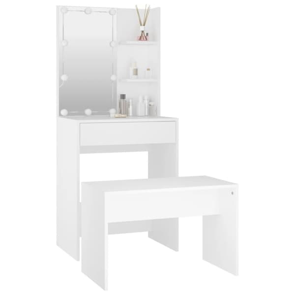 Makeupbordssæt med LED-lys konstrueret træ hvid - Makeupbord Med LED-lys - Makeupborde Med LED-lys - Home & Living