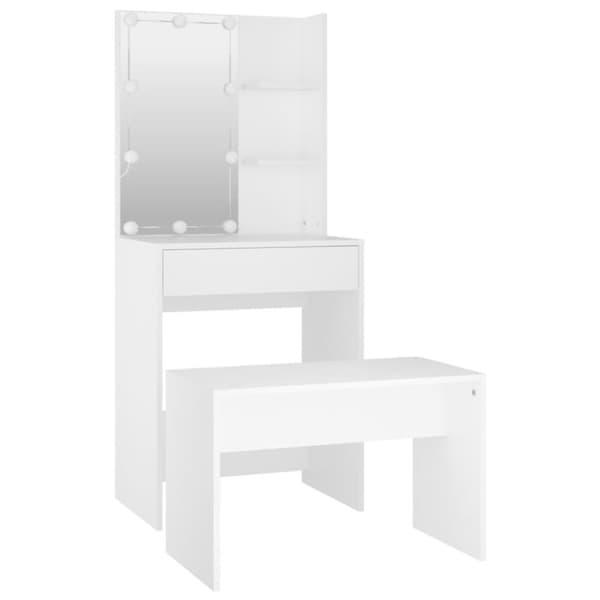 Makeupbordssæt med LED-lys konstrueret træ hvid - Makeupbord Med LED-lys - Makeupborde Med LED-lys - Home & Living