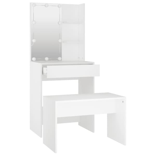 Makeupbordssæt med LED-lys konstrueret træ hvid - Makeupbord Med LED-lys - Makeupborde Med LED-lys - Home & Living