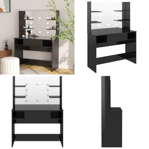 Sminkbord med LED-belysning 100x40x135 cm MDF svart glänsande - Sminkbord - Smink Bord - Home & Living