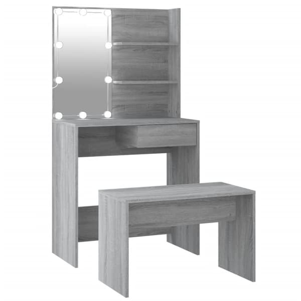 Makeupbordssæt med LED-lys konstrueret træ grå sonoma-eg - Makeupbord Med LED-lys - Makeupborde Med LED-lys - Home & Living