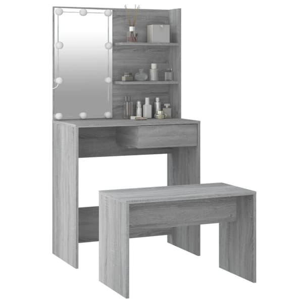 Makeupbordssæt med LED-lys konstrueret træ grå sonoma-eg - Makeupbord Med LED-lys - Makeupborde Med LED-lys - Home & Living