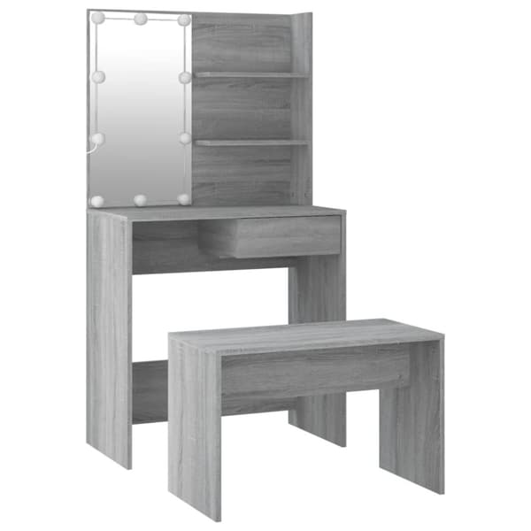 Makeupbordssæt med LED-lys konstrueret træ grå sonoma-eg - Makeupbord Med LED-lys - Makeupborde Med LED-lys - Home & Living