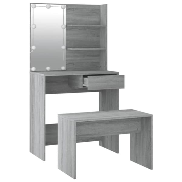 Makeupbordssæt med LED-lys konstrueret træ grå sonoma-eg - Makeupbord Med LED-lys - Makeupborde Med LED-lys - Home & Living