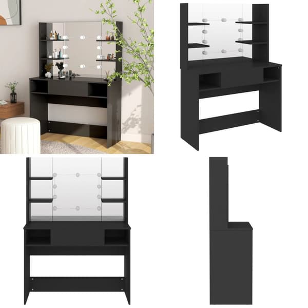 Sminkbord med LED-belysning 100x40x135 cm MDF svart - Sminkbord - Smink Bord - Home & Living