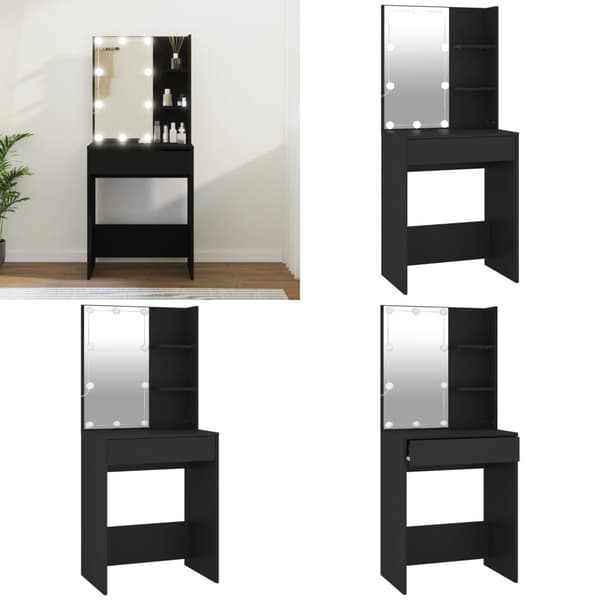 Makeupbord med LED-lys 60x40x140 cm sort - Kosmetikbord - Kosmetikborde - Home & Living