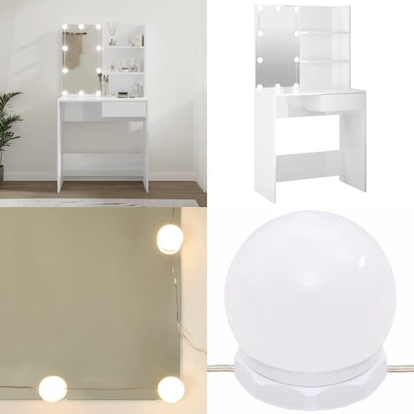 Makeupbord med LED-lys 74,5x40x141 cm hvid højglans - Kosmetikbord - Kosmetikborde - Home & Living