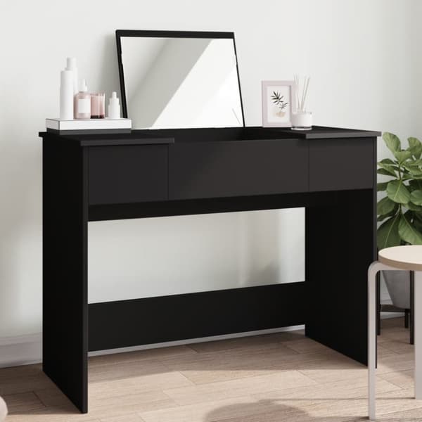 makeupbord med spejl 100x45x76 cm sort