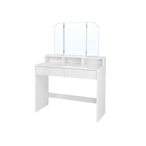 Rootz valkoinen peilipöytä taitettavalla peilillä - Makeup Vanity - Beauty Station - Lastulevy melamiinipinnoitteella - 100cm x 40cm x 142cm