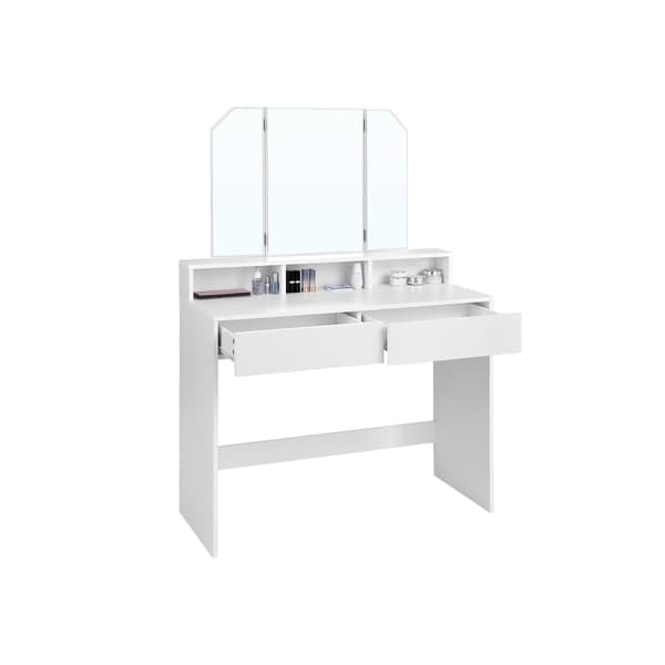 Rootz White Toiletbord med sammenklappeligt spejl - Makeup Vanity - Beauty Station - Spånplade med melaminbelægning - 100cm x 40cm x 142cm