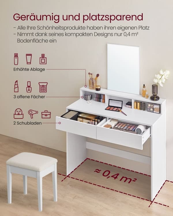 Rootz White Chipboard Sminkbord - Sminkbord - Sminkbord - Rymlig förvaring - Robust konstruktion - Enkel montering - 40cm x 100cm x 140cm