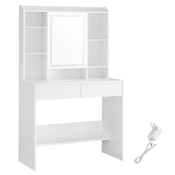Rootz White Sminkbord - Sminkbord - Sminkbord - Spånskivamaterial - Rymlig förvaring - Enkel montering - 40 cm x 90 cm x 144,7 cm