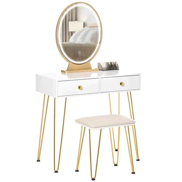 Rootz Sminkbord - Med pall och stol - Vit - 80 Cm X 40 Cm X 136 Cm
