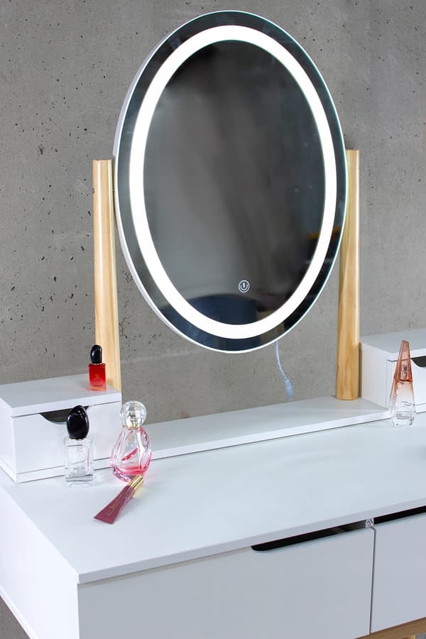 Sminkbord med spegel - lampa och pall - 80x40x142cm - vit