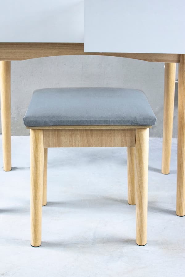 Sminkbord med spegel - lampa och pall - 80x40x142cm - vit
