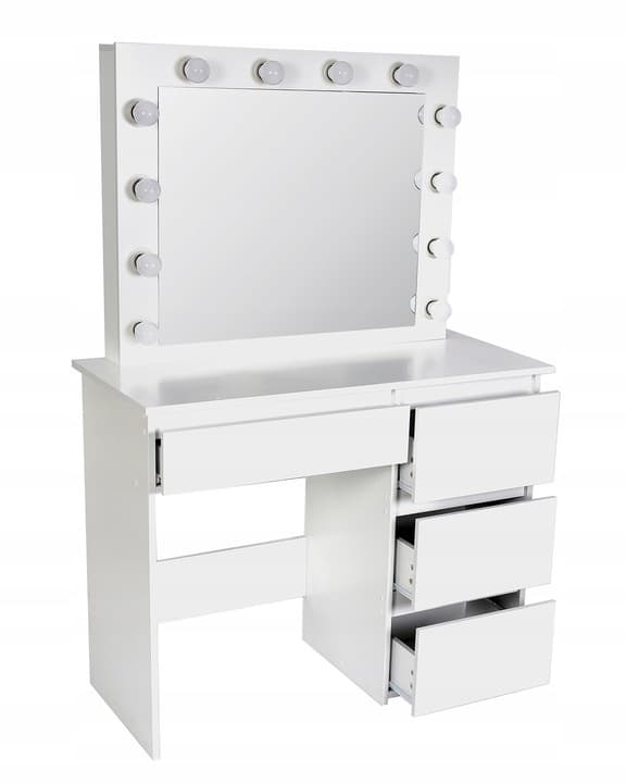 Træ make-up bord - med skuffer - spejl - LED - USB - stikkontakt - 140x94x43cm