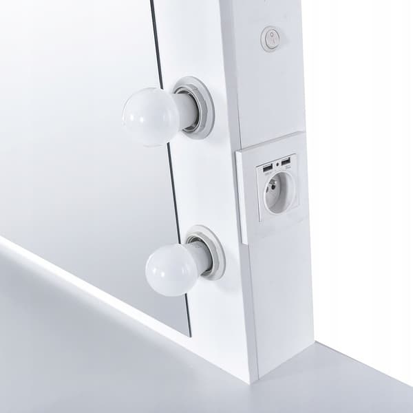 Træ make-up bord - med skuffer - spejl - LED - USB - stikkontakt - 140x94x43cm