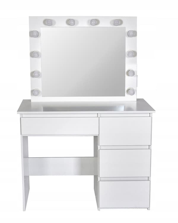Træ make-up bord - med skuffer - spejl - LED - USB - stikkontakt - 140x94x43cm