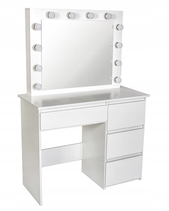 Træ make-up bord - med skuffer - spejl - LED - USB - stikkontakt - 140x94x43cm