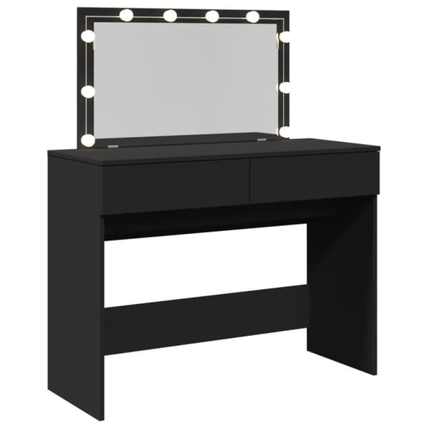 makeupbord med LED-lys 100x40x120 cm sort