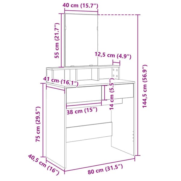 Sminkbord med spegel vit 80x41x144,5 cm