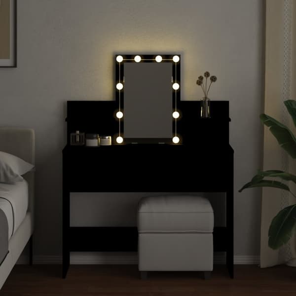 Peilipöytä LED-valoilla musta 100x40x130 cm