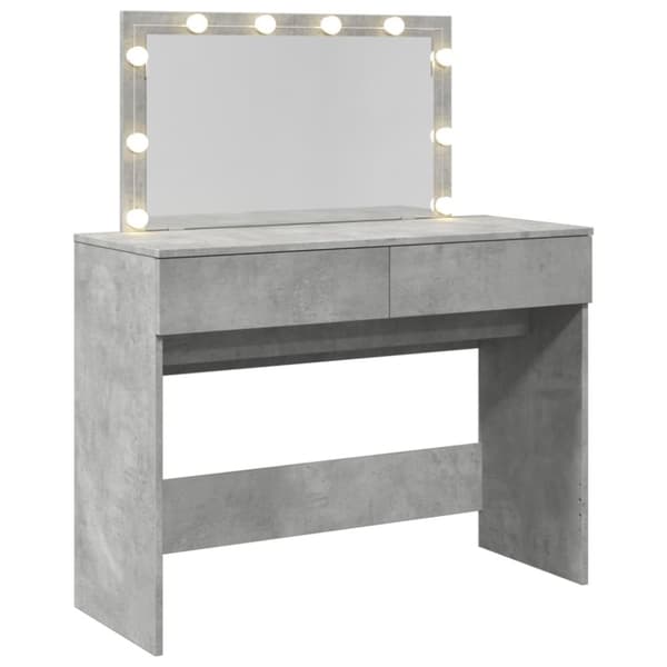 makeupbord med LED-lys 100x40x120 cm betongrå