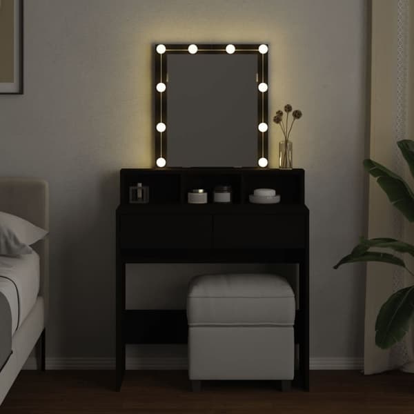 makeupbord med LED-lys 80x41x144,5 cm sort