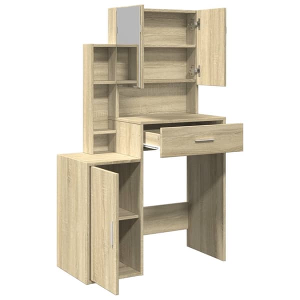 makeupbord med skab 80x35x132 cm sonoma-eg