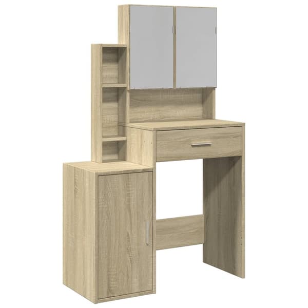 makeupbord med skab 80x35x132 cm sonoma-eg
