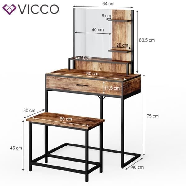 Vicco Fyrk sminkbord, sminkbord, sminkbyrå, metallstomme