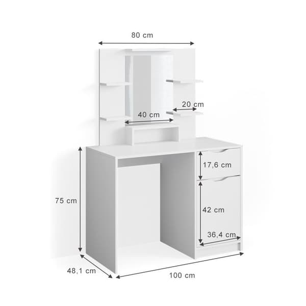 Vicco Ruben Litet sminkbord, Vit, 100 cm