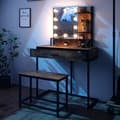 Miniatyrbild 5 av 6: Vicco Fyrk sminkbord, Rustik ek, 80 cm med LED-belysning och stol