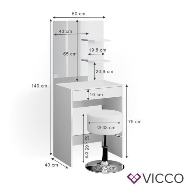Vicco Isabelle sminkbord, sminkbord, sminkbyrå + pall