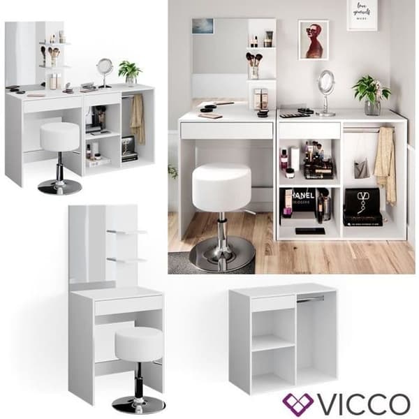 Vicco Isabelle sminkbord, sminkbord, sminkbyrå + pall, enstaka möbler
