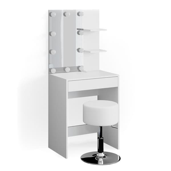Vicco Isabelle sminkbord, Vit, 60 cm med LED-belysning och pall
