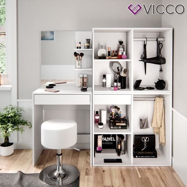 Vicco Isabelle sminkbord, sminkbord, sminkbyrå + pall, enstaka möbler