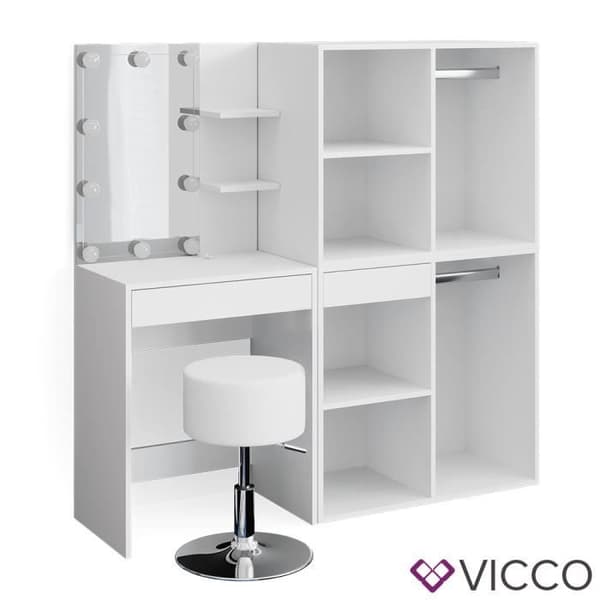 Vicco Isabelle sminkbord, sminkbord, LED-belysning, pall, enstaka möbler
