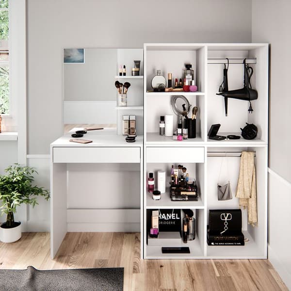 Vicco Isabelle sminkbord, Vit, 140 cm med skåp