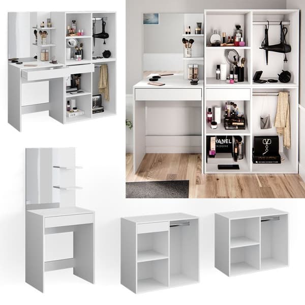 Vicco Isabelle sminkbord, Vit, 140 cm med skåp