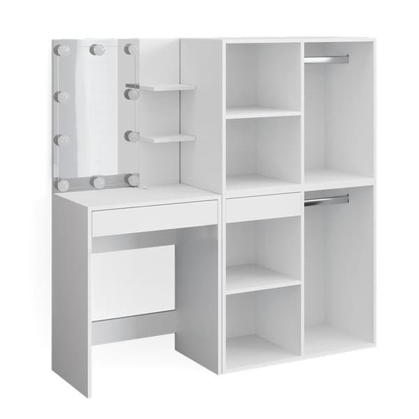 Vicco Isabelle sminkbord, Vit, 140 cm med LED-belysning och skåp