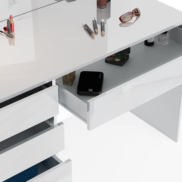 Vicco Sherry sminkbord, Vit Högblank, 120 cm med pall