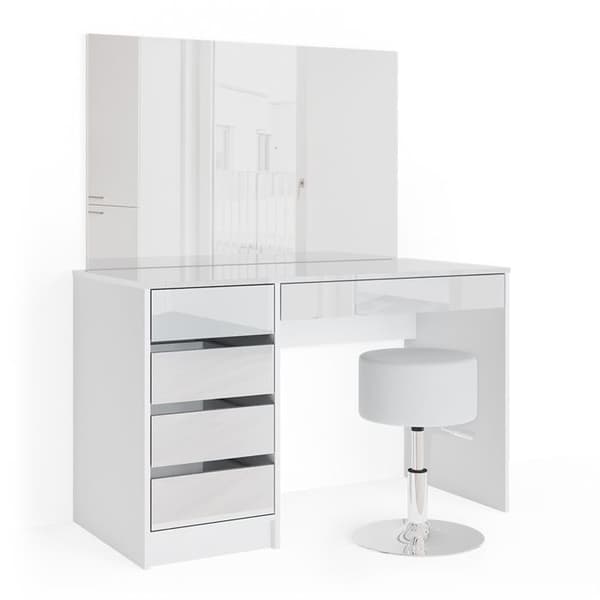 Vicco Sherry sminkbord, Vit Högblank, 120 cm med pall